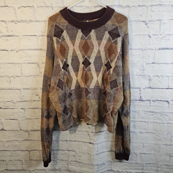 Free People Sweaters - Free People Diamond Days Sweater Wool Mohair Grandpa Cottage Retro Size Large
